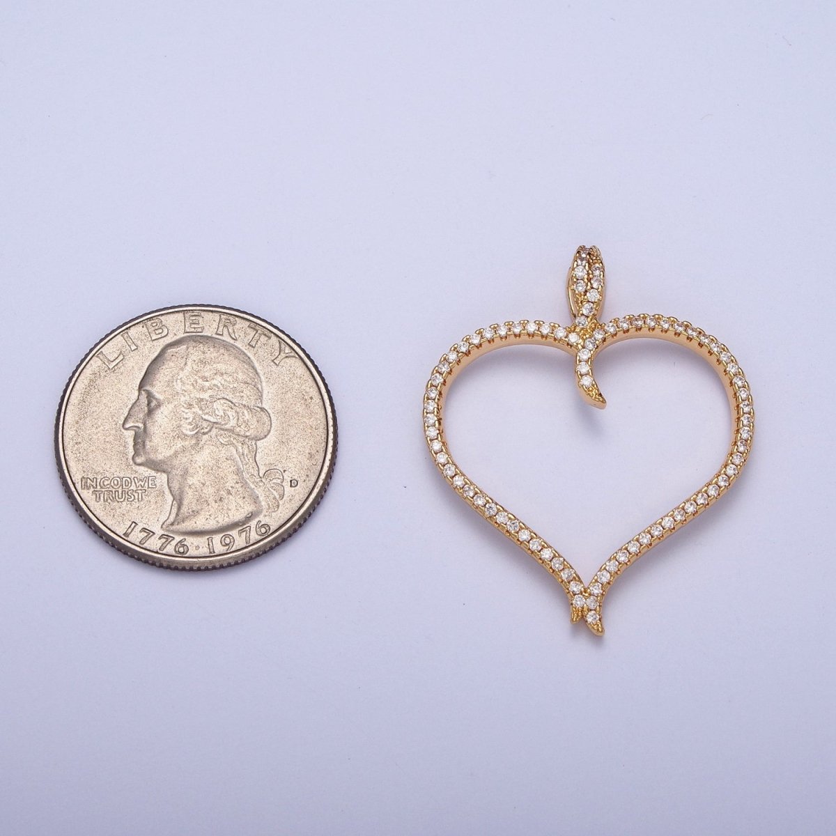 24K Gold Filled Clear Micro Pave Heart Cubic Zirconia Pendant, Love Valentine Charm For Jewelry Necklace Making X-434 - DLUXCA