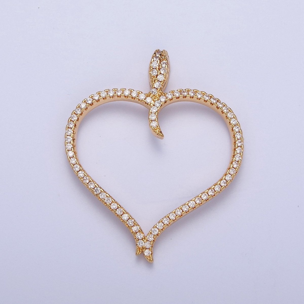 24K Gold Filled Clear Micro Pave Heart Cubic Zirconia Pendant, Love Valentine Charm For Jewelry Necklace Making X-434 - DLUXCA