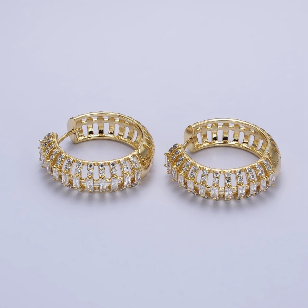 24K Gold Filled Clear Micro Paved Bar 25mm Hoop Earrings | AB337 - DLUXCA