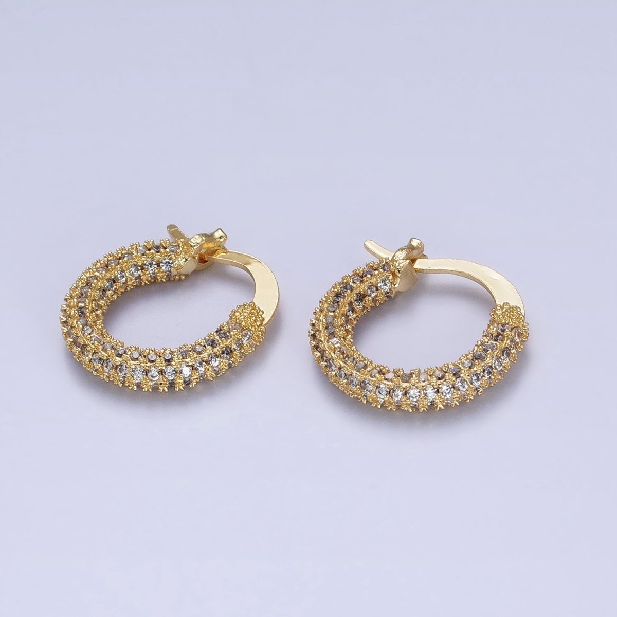 24K Gold Filled Clear Micro Paved CZ 15.5mm Hoop Latch Earrings | AB383 - DLUXCA