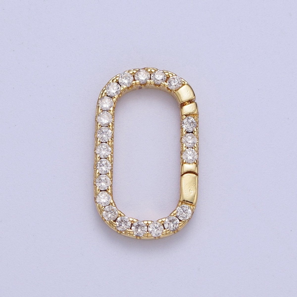 24K Gold Filled Clear Micro Paved CZ Long Oval Spring Gate Ring Supply For Jewelry Making L-935 - DLUXCA