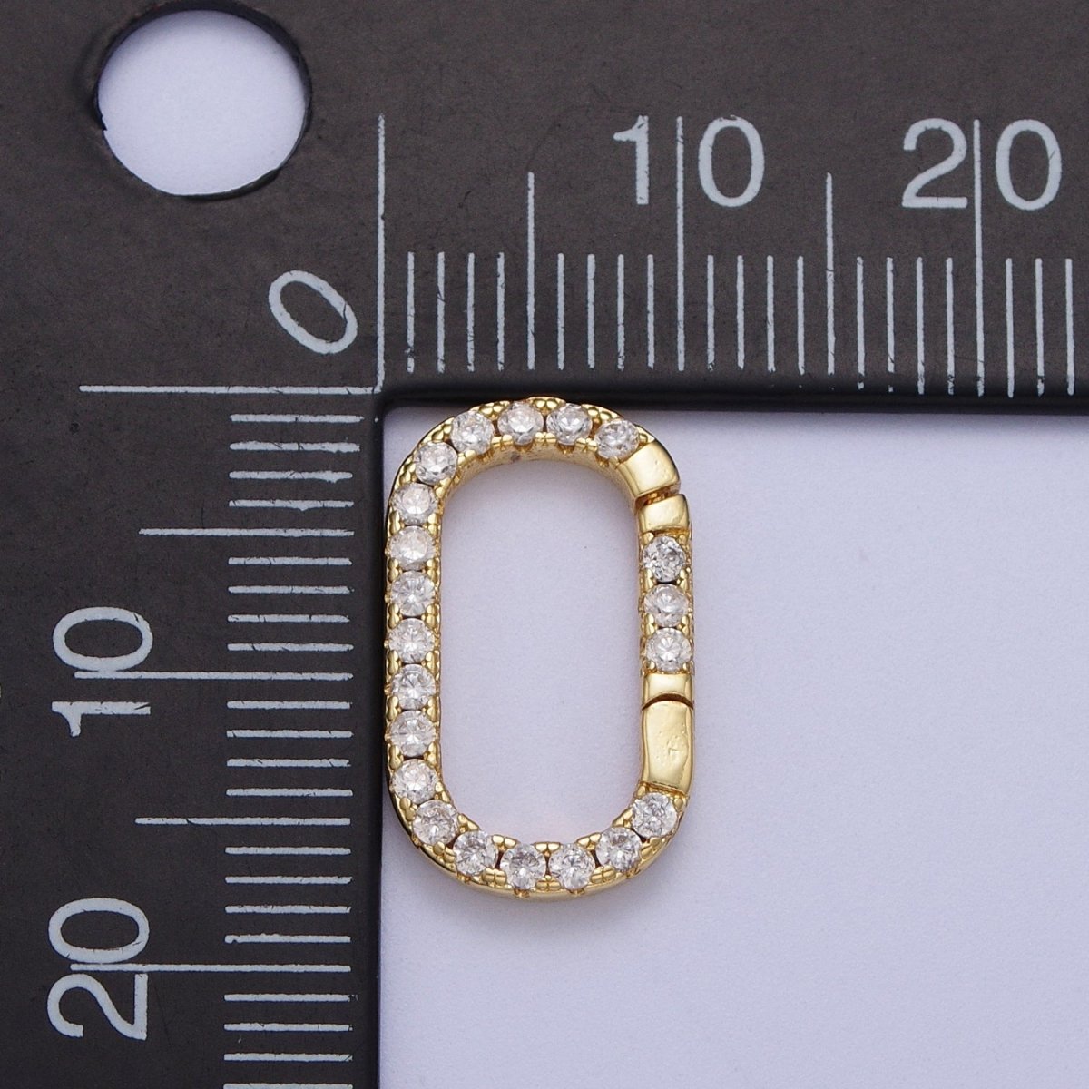 24K Gold Filled Clear Micro Paved CZ Long Oval Spring Gate Ring Supply For Jewelry Making L-935 - DLUXCA