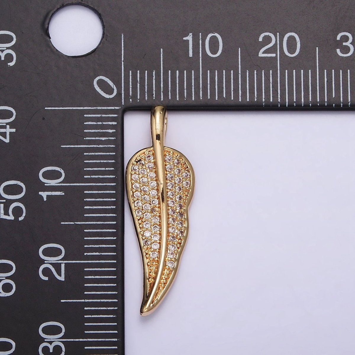 24K Gold Filled Clear Micro Paved CZ Natural Leaf Pendant | AA600 - DLUXCA