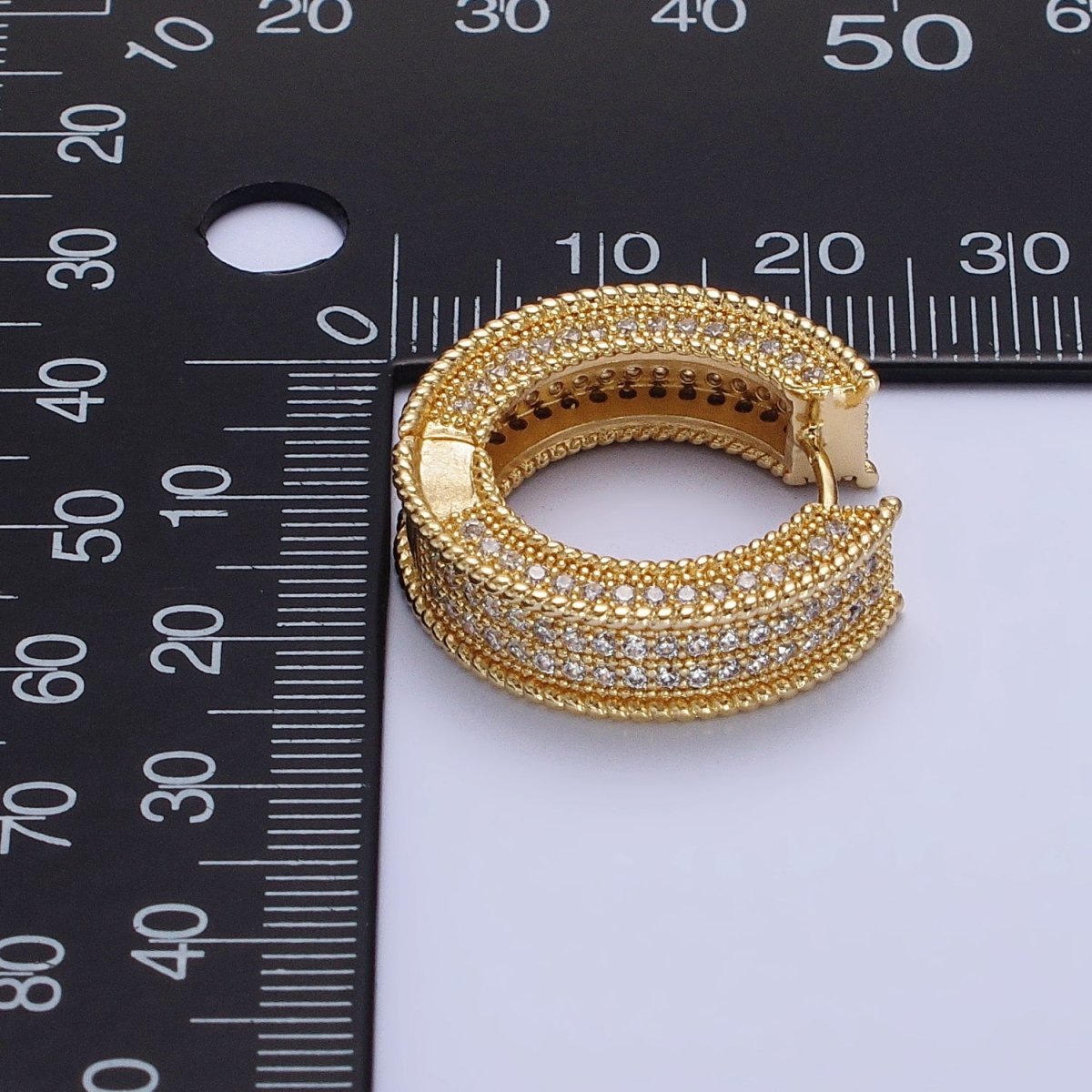 24K Gold Filled Clear Micro Paved CZ Wide 24.3mm Round Hoop Earrings | AB339 - DLUXCA