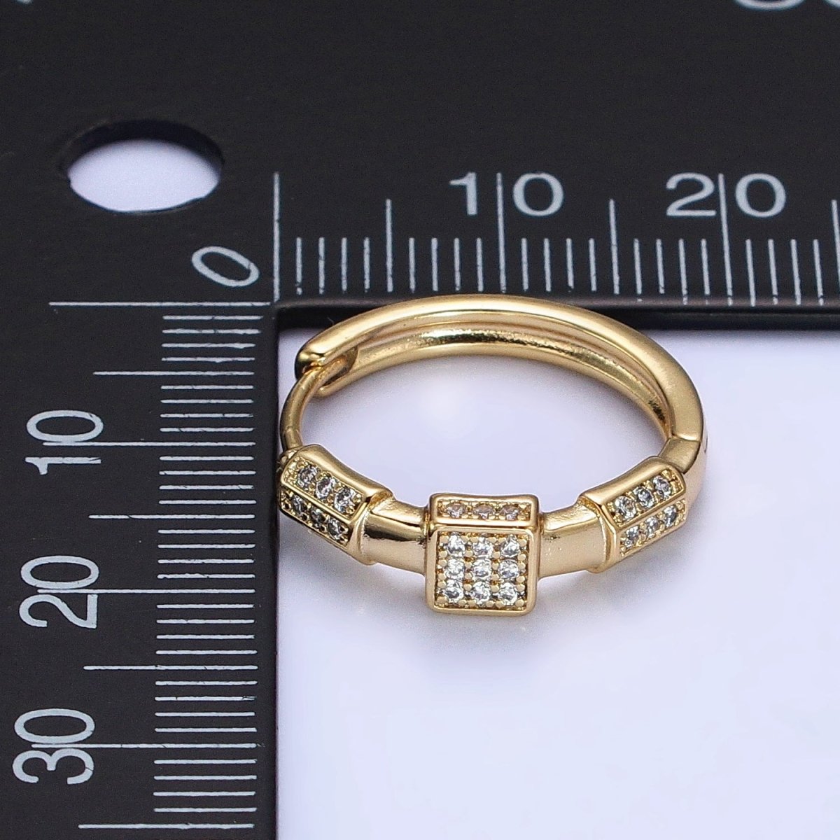 24K Gold Filled Clear Micro Paved Geometric Square Edged Bar 20mm Hoop Earrings | AB311 - DLUXCA