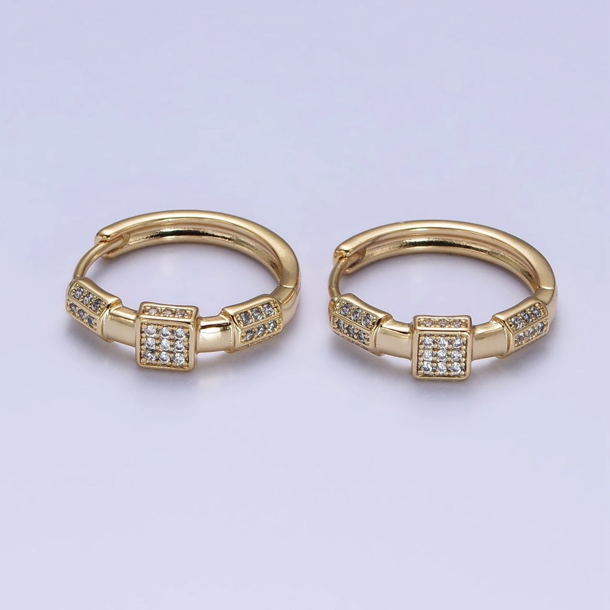 24K Gold Filled Clear Micro Paved Geometric Square Edged Bar 20mm Hoop Earrings | AB311 - DLUXCA