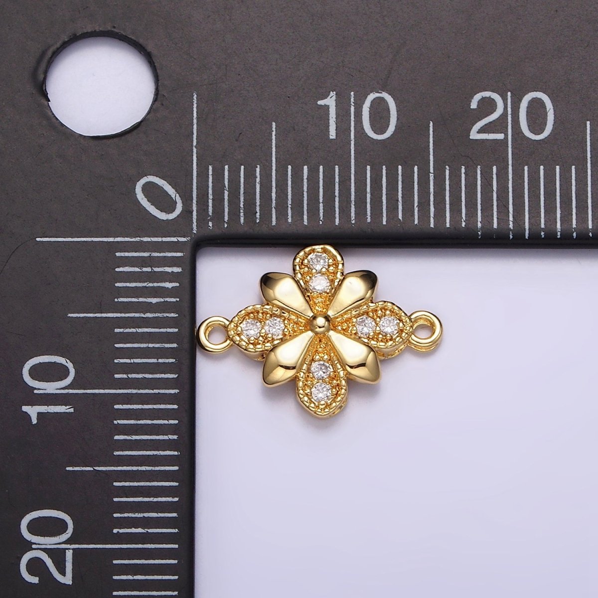24K Gold Filled Clear Micro Paved Quatrefoil Flower Connector | Y-780 - DLUXCA