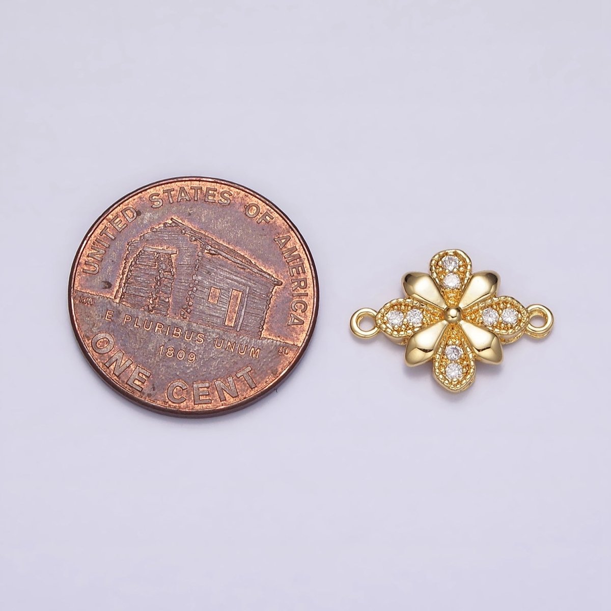 24K Gold Filled Clear Micro Paved Quatrefoil Flower Connector | Y-780 - DLUXCA