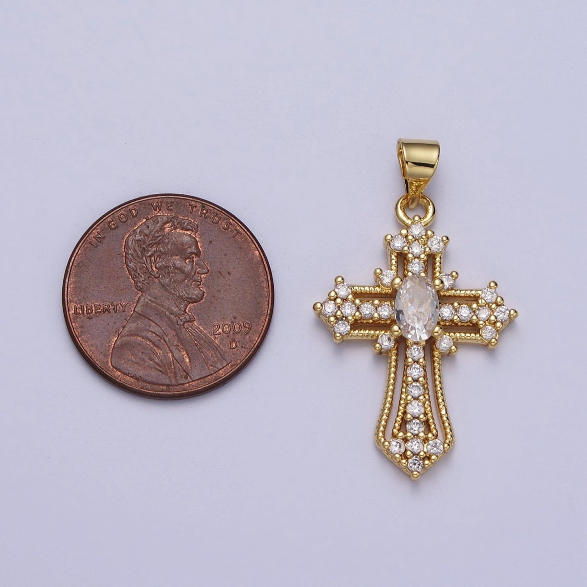 24K Gold Filled Clear, Multicolor Micro Paved Oval CZ Passion Cross Religious Pendant | X-504 X-505 - DLUXCA