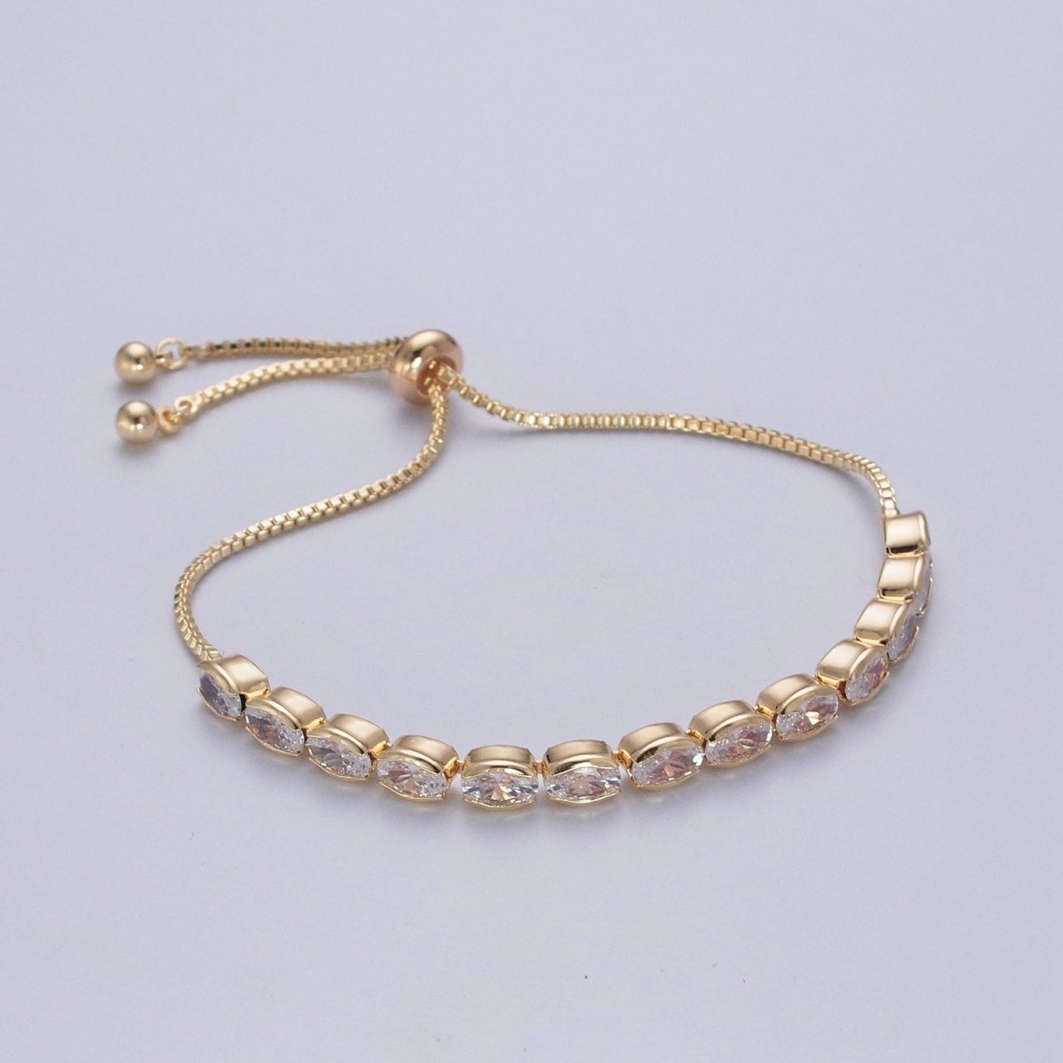 24K Gold Filled Clear Oval Cubic Zirconia Adjustable Bracelet Chain | WA-1003 Clearance Pricing - DLUXCA