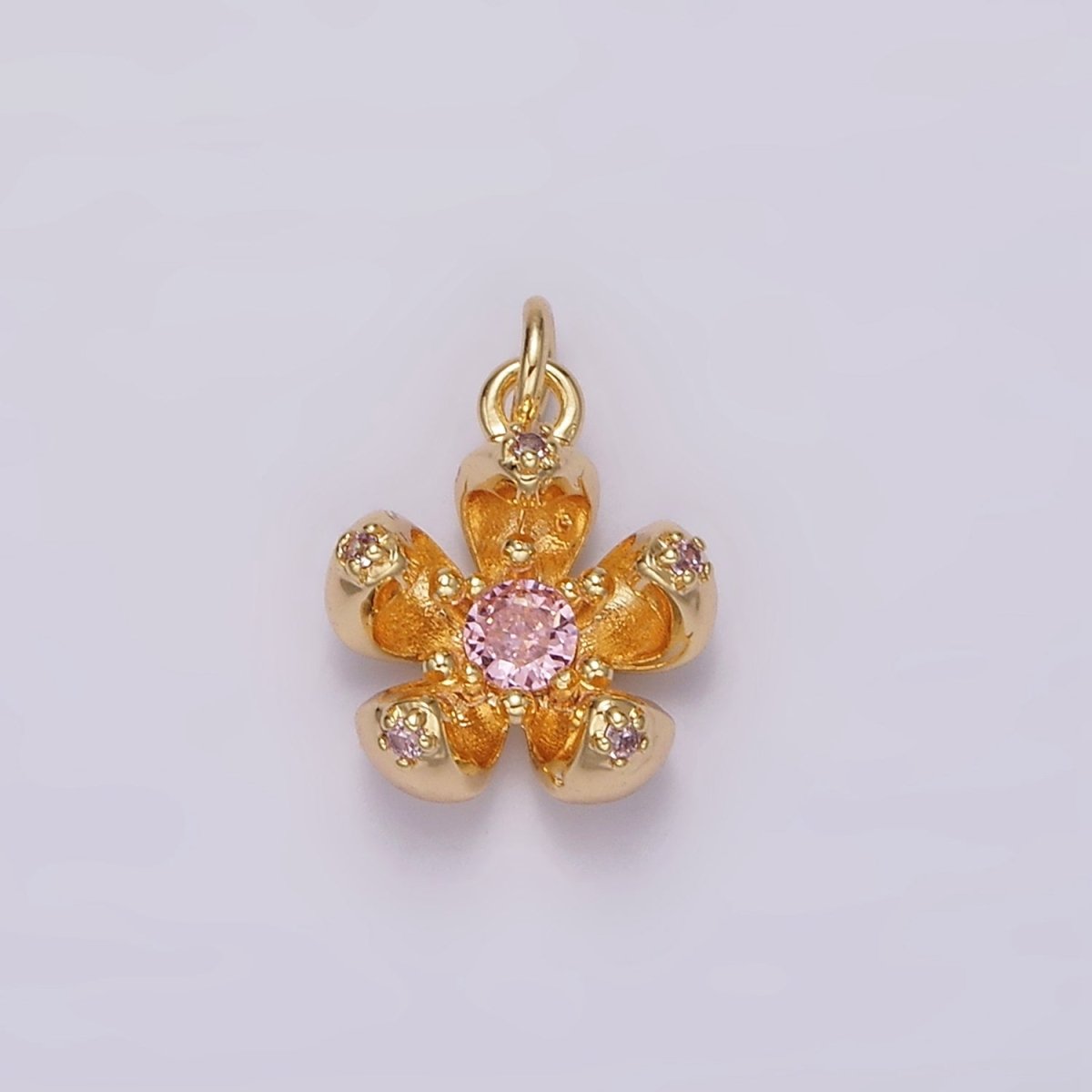 24K Gold Filled Clear, Pink CZ Flower Charm | AG547 AG548 - DLUXCA