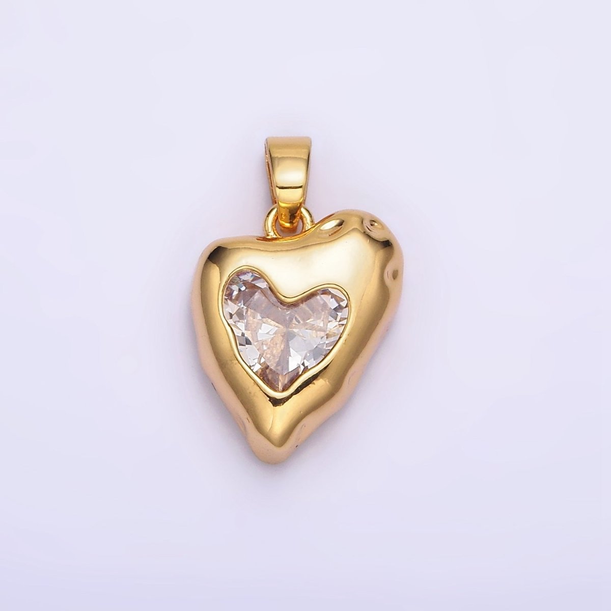24K Gold Filled Clear, Pink CZ Molten Heart Pendant | AA-592 AA-593 - DLUXCA