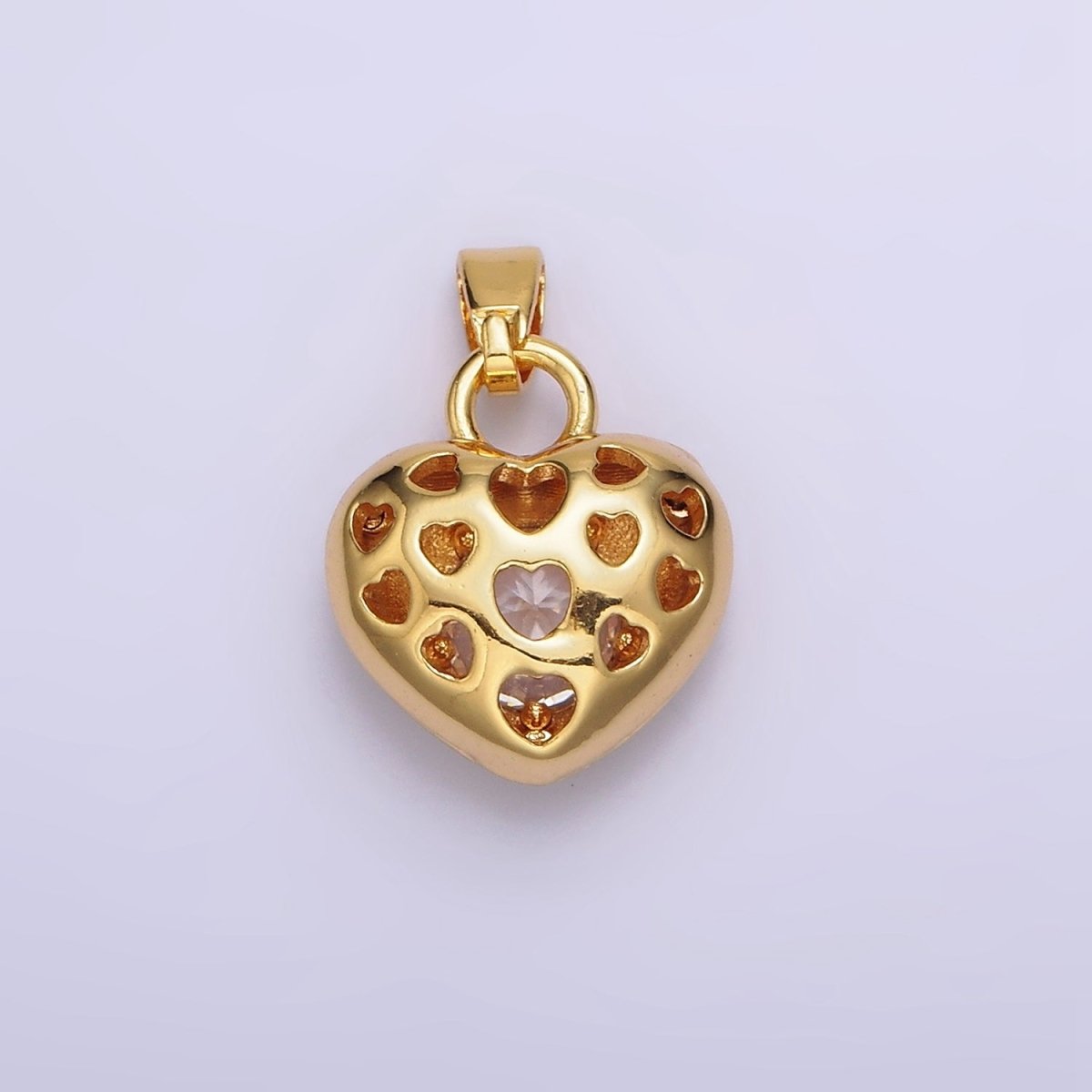 24K Gold Filled Clear, Pink Flower CZ Open Heart Pendant | AA590 AA591 - DLUXCA