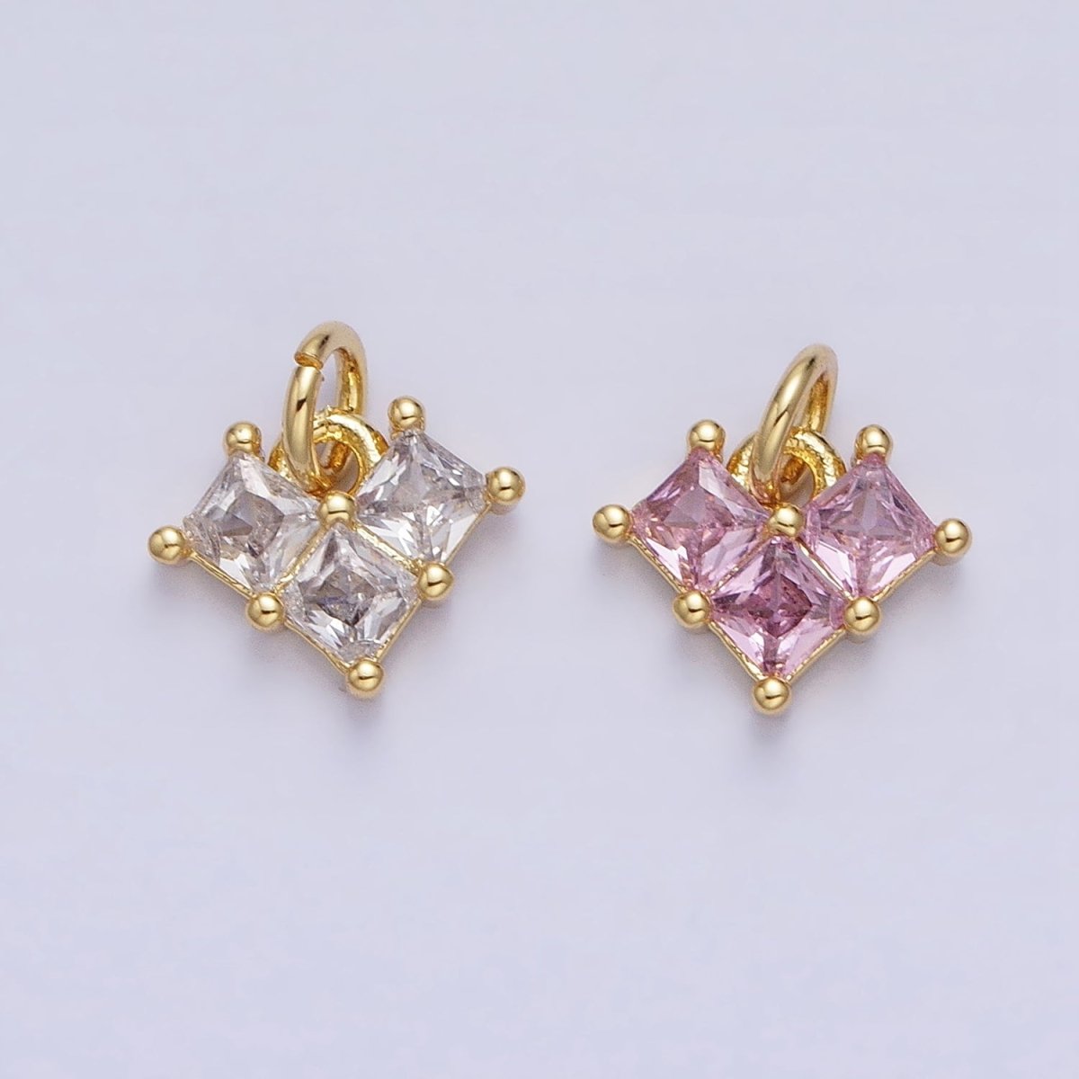 24K Gold Filled Clear, Pink Heart CZ Cubic Zirconia Add-On Charm | AC452 AC453 - DLUXCA