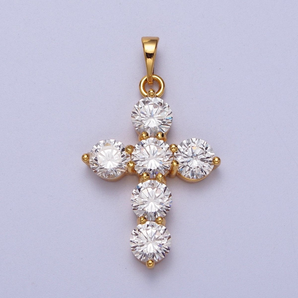 24K Gold Filled Clear Religious Cross Pendant H-291 - DLUXCA