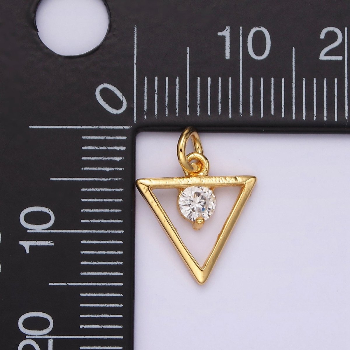 24K Gold Filled Clear Round CZ Open Triangle Charm | AC878 - DLUXCA