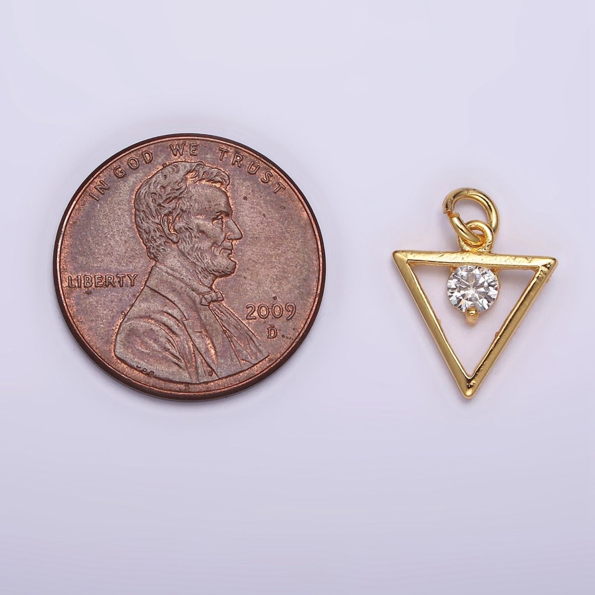 24K Gold Filled Clear Round CZ Open Triangle Charm | AC878 - DLUXCA