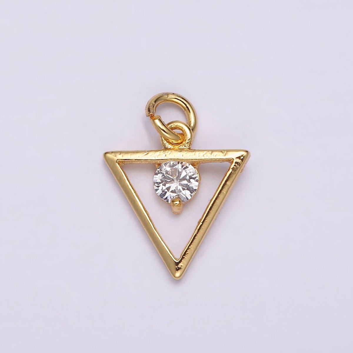 24K Gold Filled Clear Round CZ Open Triangle Charm | AC878 - DLUXCA