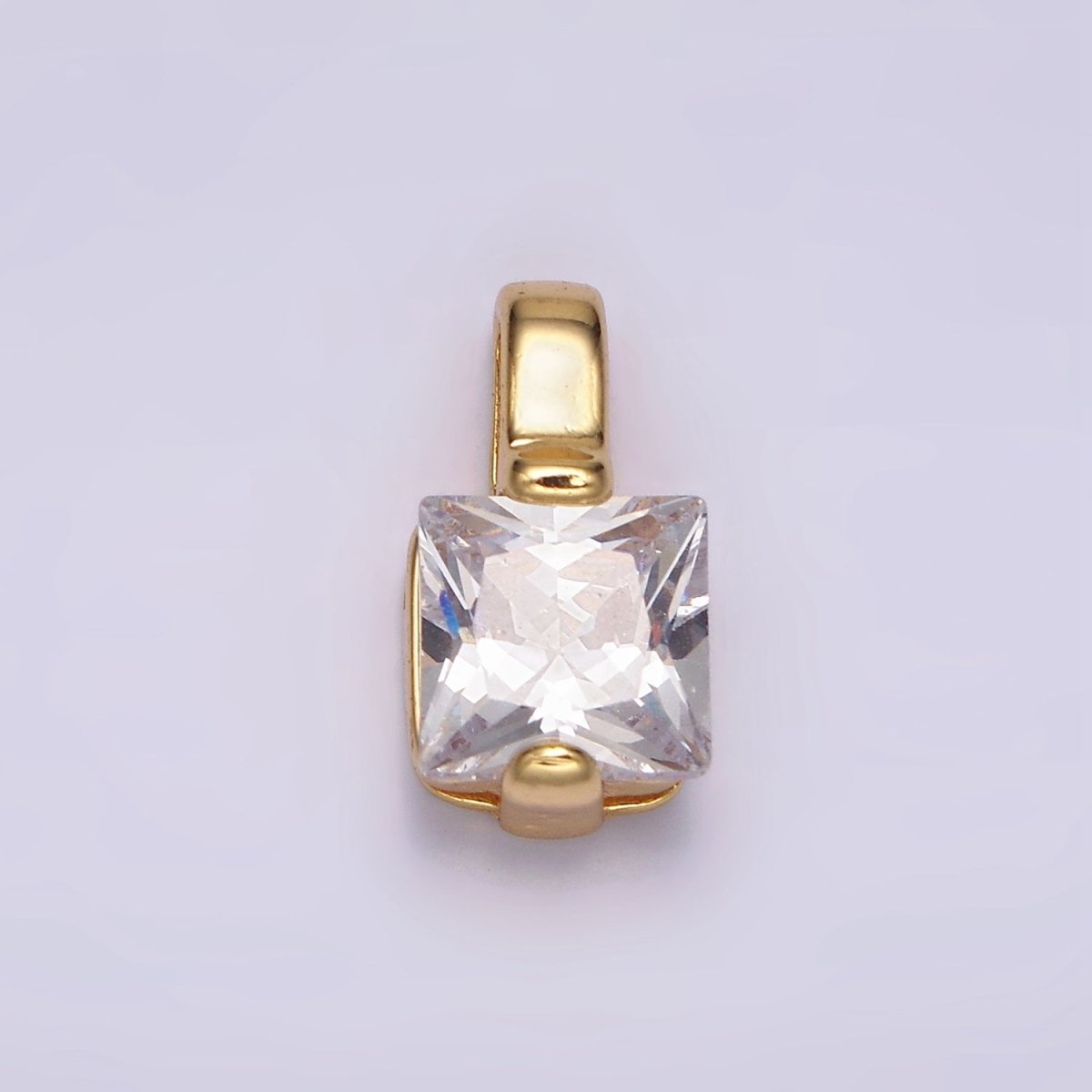 24K Gold Filled Clear Square CZ Solitaire Pendant | N1941 - DLUXCA