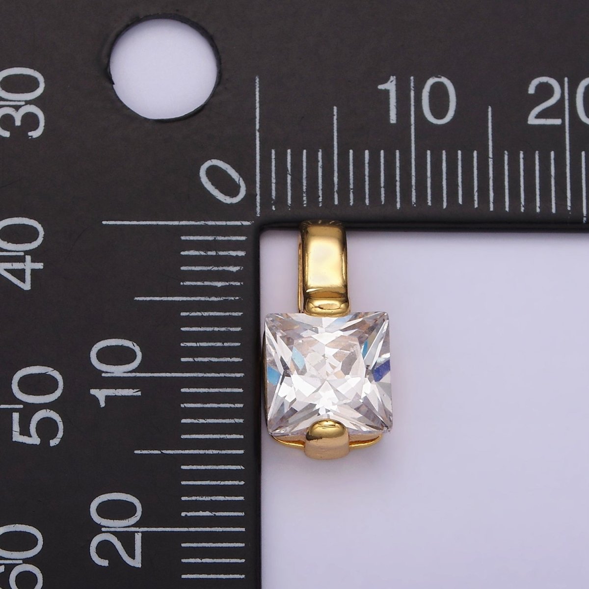 24K Gold Filled Clear Square CZ Solitaire Pendant | N1941 - DLUXCA