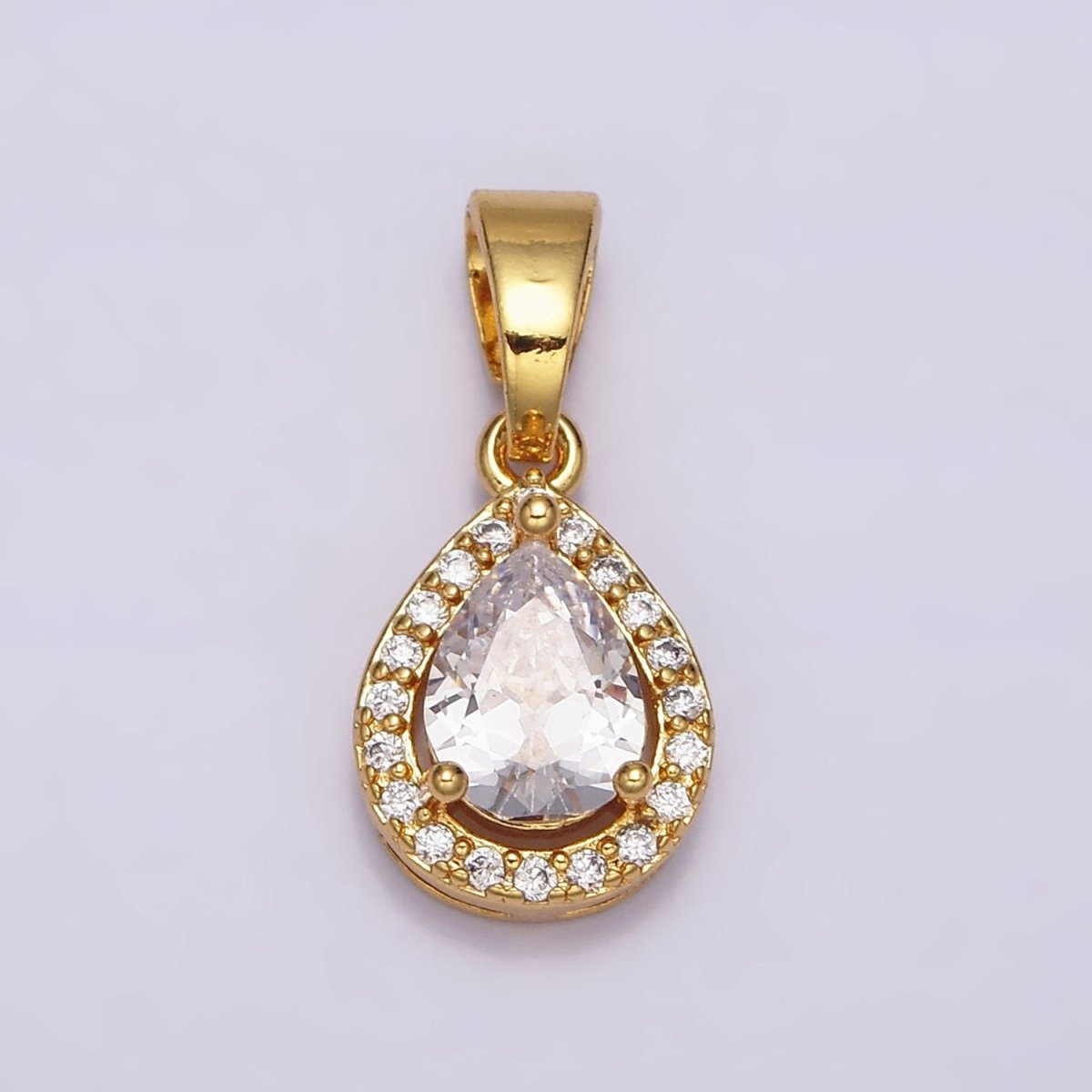24K Gold Filled Clear Teardrop Micro Paved CZ Pendant in Gold & Silver | AA461 AA462 - DLUXCA