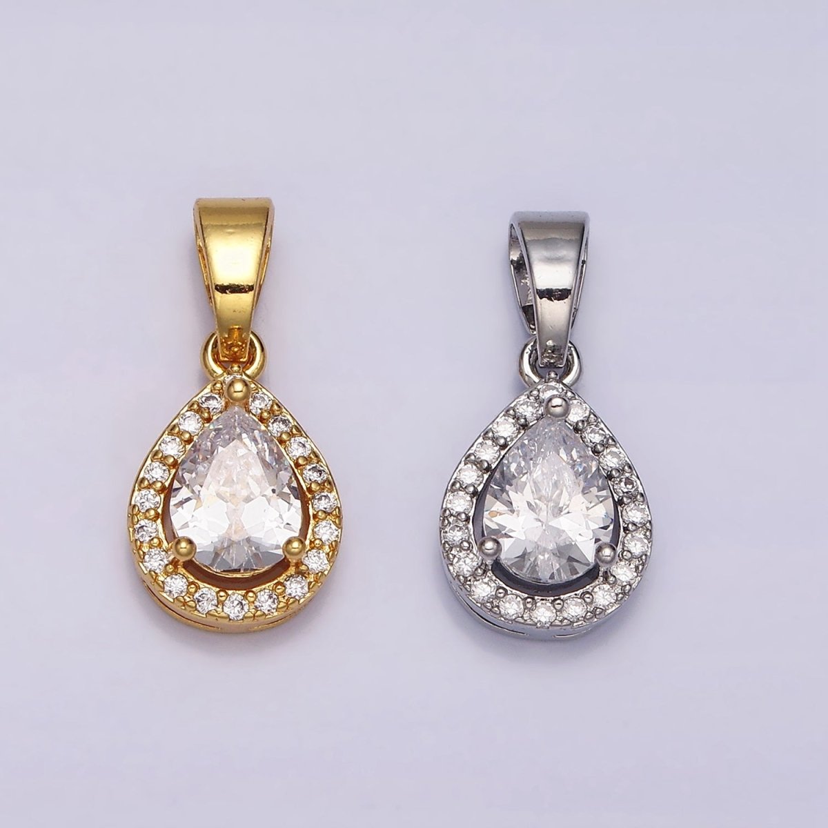 24K Gold Filled Clear Teardrop Micro Paved CZ Pendant in Gold & Silver | AA461 AA462 - DLUXCA