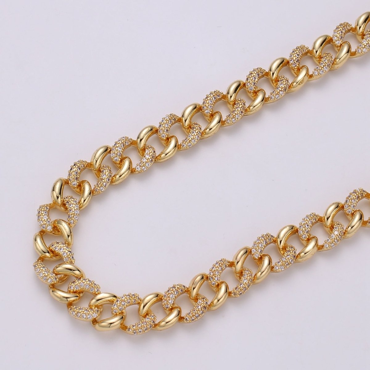 24K Gold Filled Cluster CZ CURB Chain by Yard, Fancy Roll Chain For DIY Craft, Necklace Bracelet Anklet Component Supply | ROLL-326 (O-072) Clearance Pricing - DLUXCA