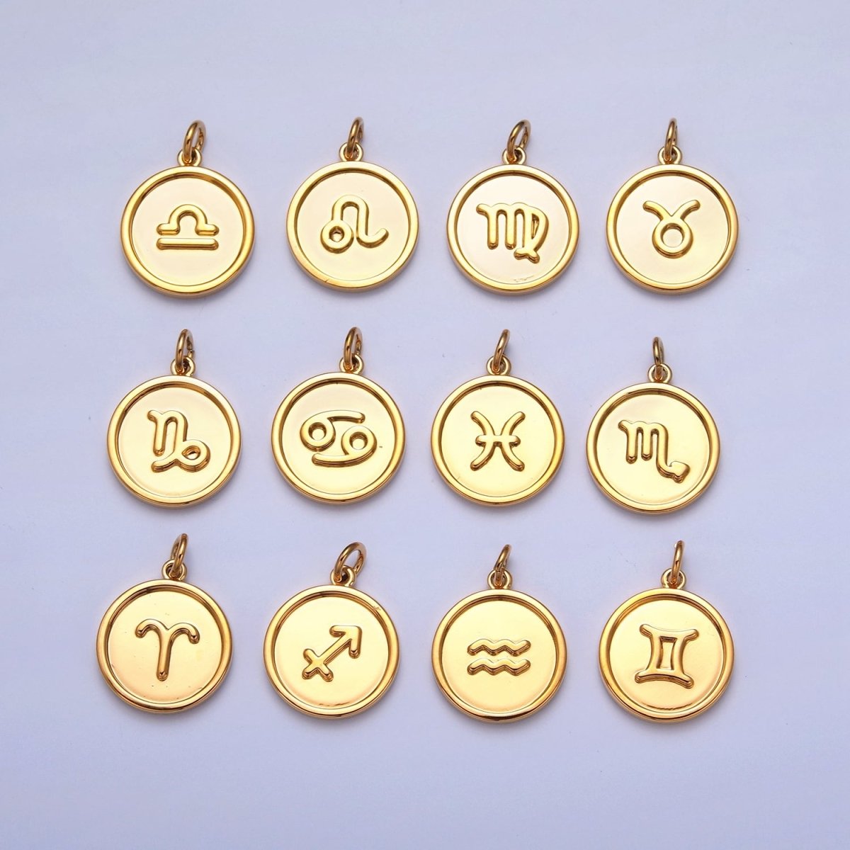 24K Gold Filled Coin Disc Zodiac Charm Dainty Astrological Zodiac Signs Add on Charm W-228~W-239 - DLUXCA
