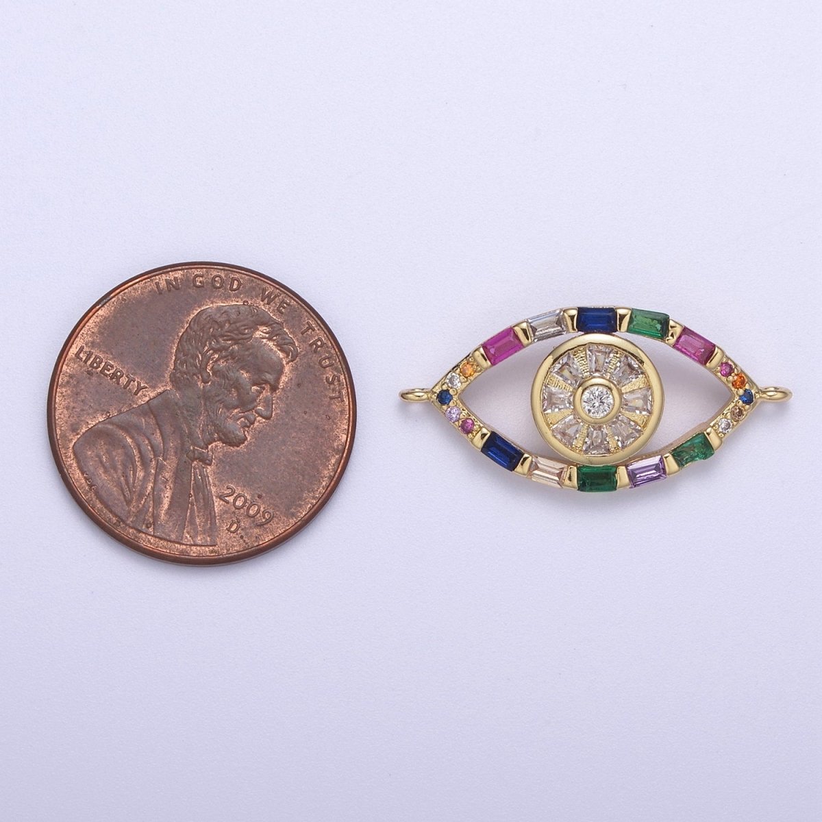 24K Gold Filled Colorful Evil Eye Charm Connector Rainbow Baguette Link Connector for Bracelet F-211 - DLUXCA