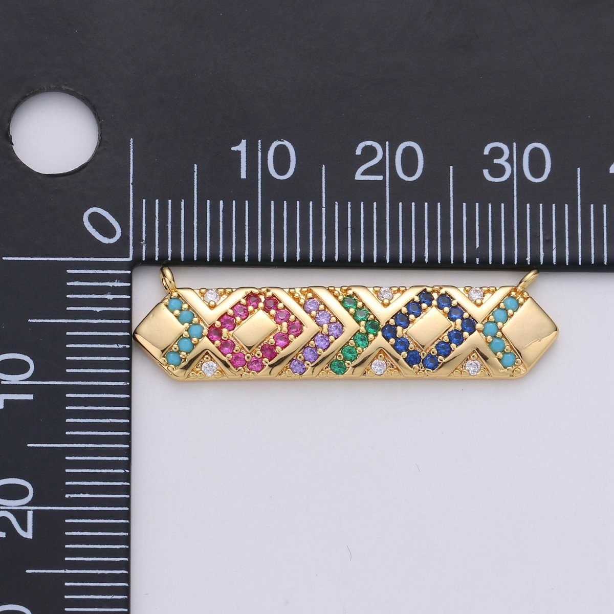 24K Gold Filled Connector Bar with Micro Pave Multi Color Rainbow Cubic Zirconia CZ Stone or Turquoise for Necklace or Bracelet F-357 - DLUXCA