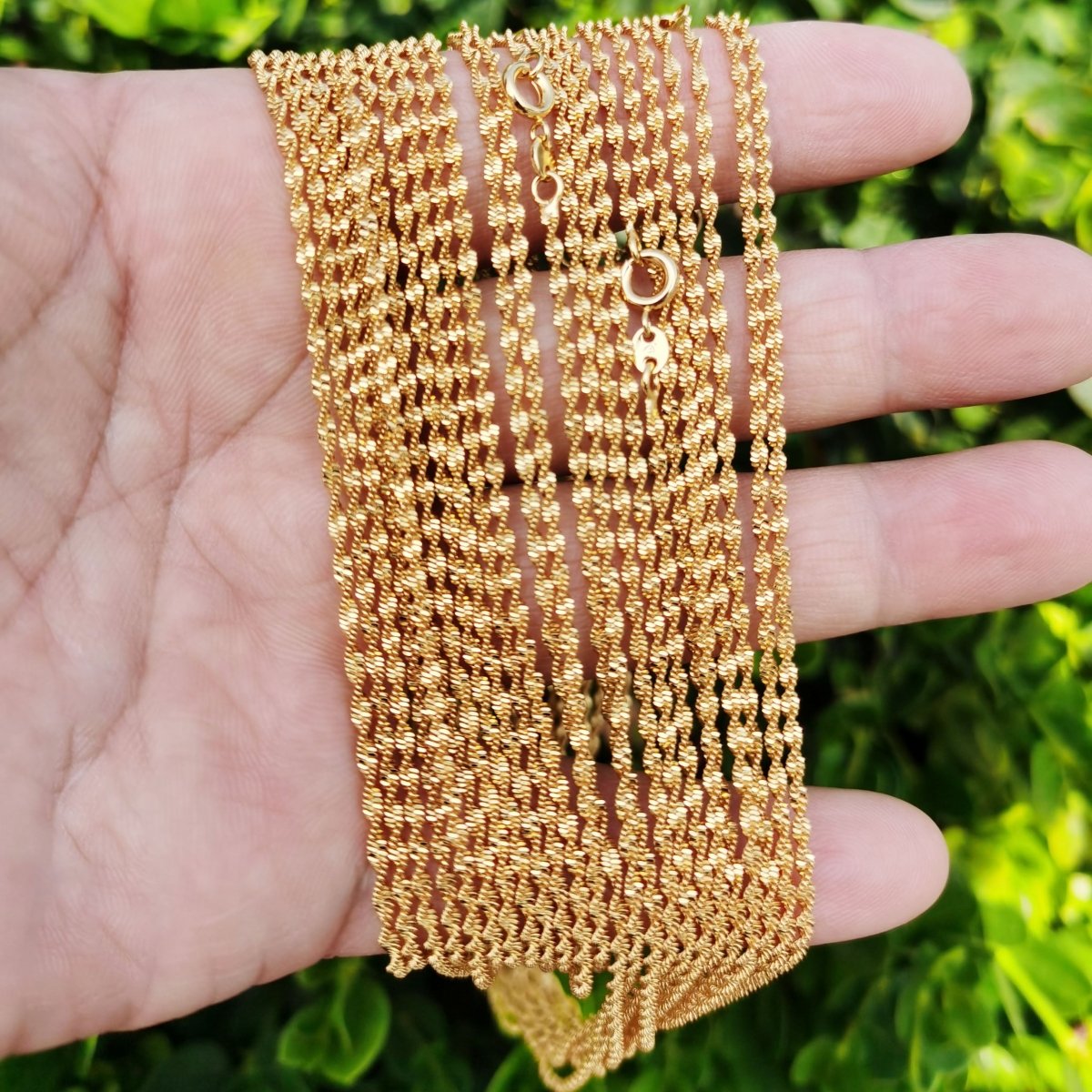 24K Gold Filled Criss Cross Singapore Chain Necklace, 23.6 Inch Criss Cross Finished Chain For Necklace Making, Dainty 1.9mm Criss Cross Necklace w/ Spring Ring | CN-888 Clearance Pricing - DLUXCA