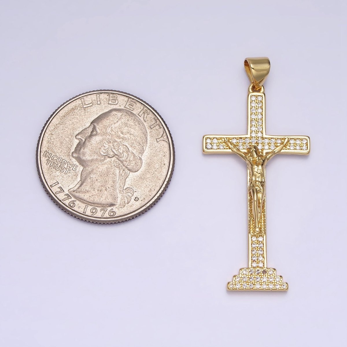 24K Gold Filled Cross Pendant | Jesus Crucifix Pendant | Religious Cross Charm Necklace AA252 AA253 - DLUXCA