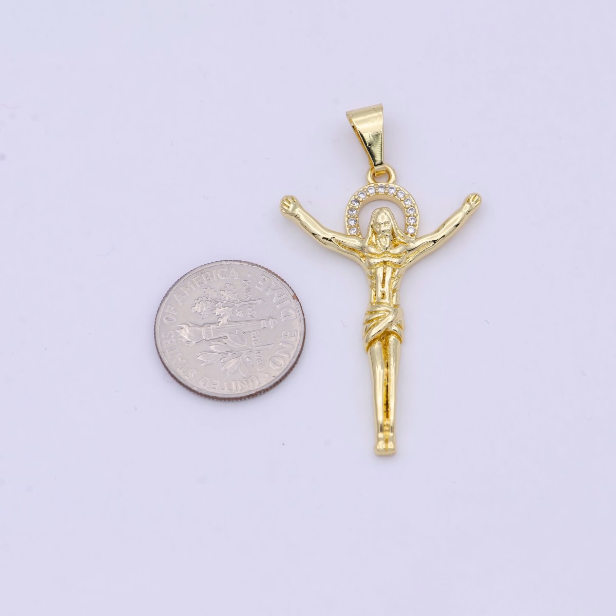 24K Gold Filled Crucifix Jesus Religious Micro Paved CZ Pendant N-623 - DLUXCA