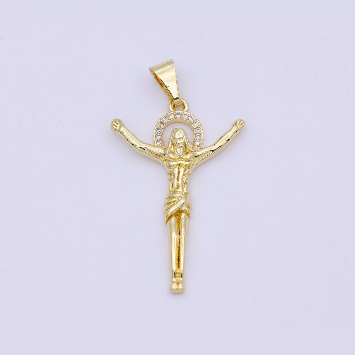 24K Gold Filled Crucifix Jesus Religious Micro Paved CZ Pendant N-623 - DLUXCA