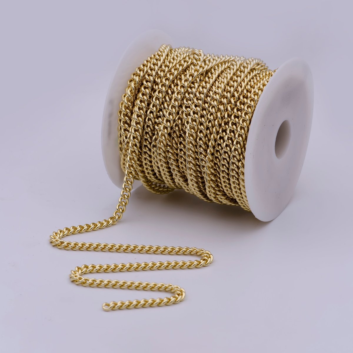 24K Gold Filled Cuban Curb Chain by Yard, 5.8mm Unfinished Roll Chain For Necklace Bracelet Anklet Component | ROLL-567 Clearance Pricing - DLUXCA