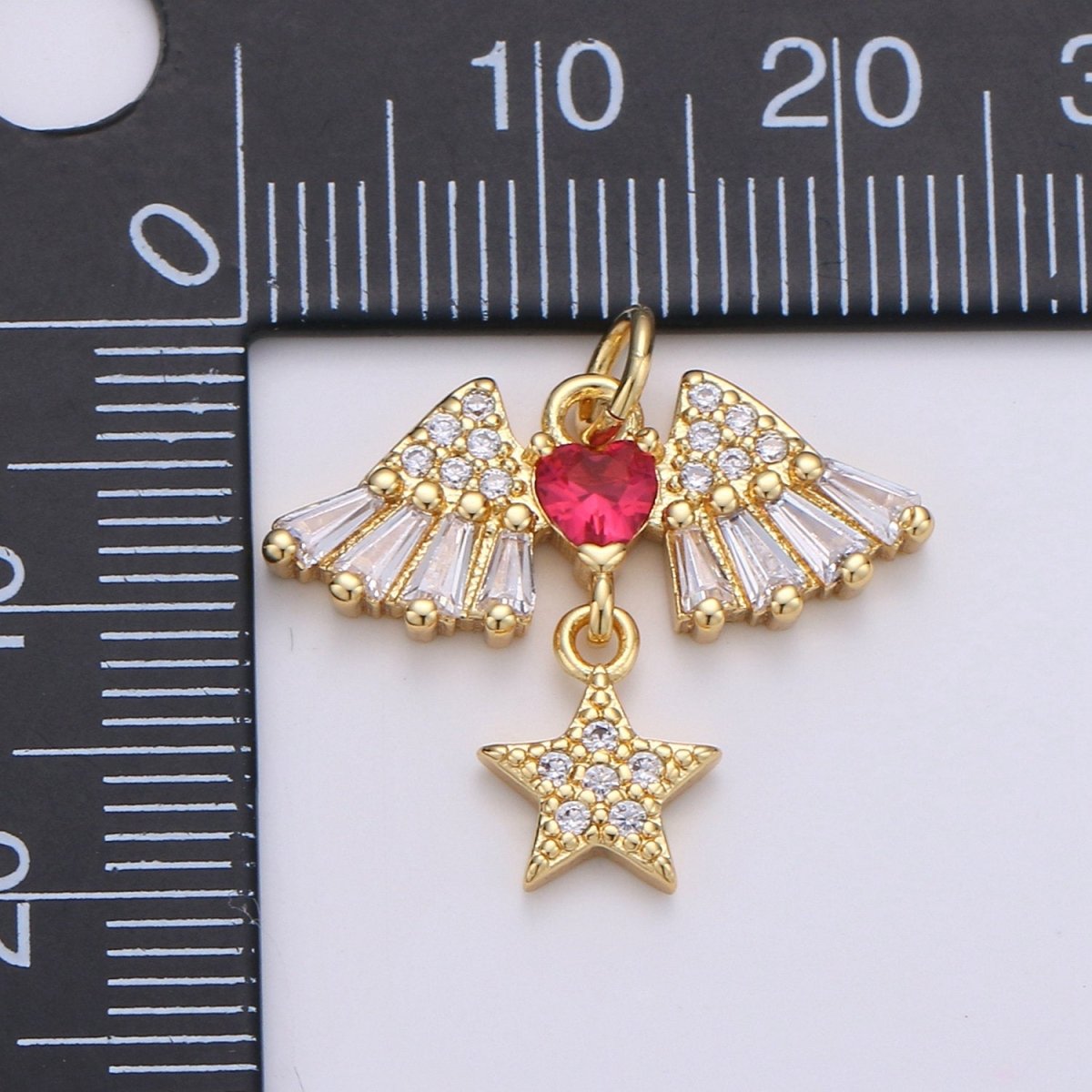 24k Gold Filled Cubic Angel wing heart charms Gold Star Charm Celestial Jewelry Making Supply, D-626 - DLUXCA