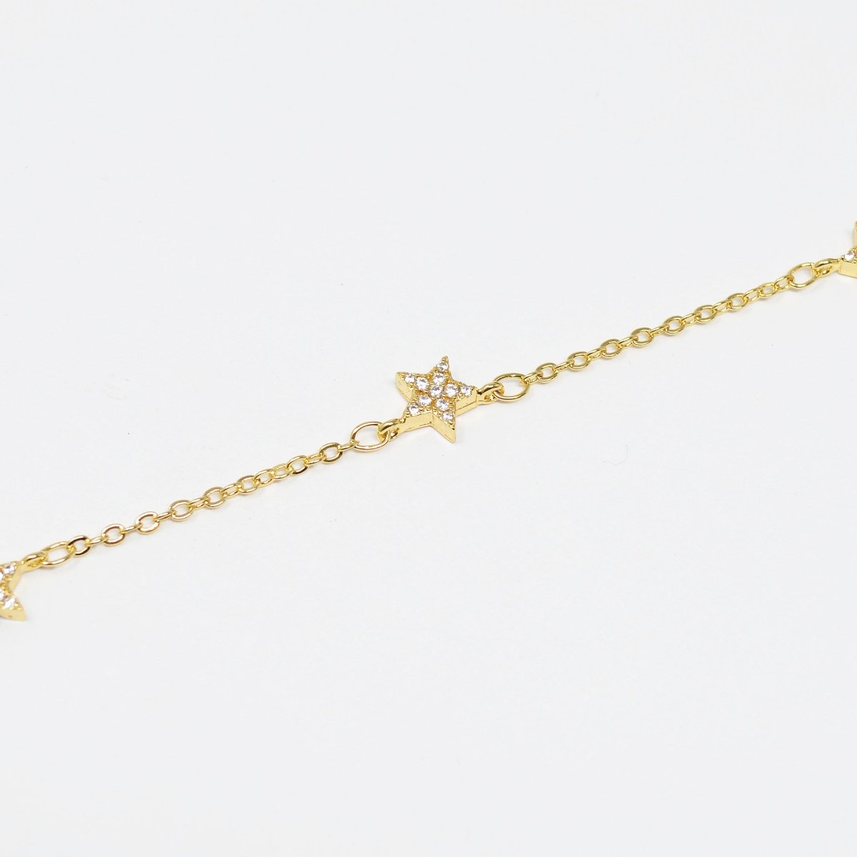 24K Gold Filled Cubic Star Chain by Yard, Polaris CZ Charm Specialty Link Chain by Foot, North Star 6.8mm x6.8mm Chain 0.7mm Thick | ROLL-415 Clearance Pricing - DLUXCA