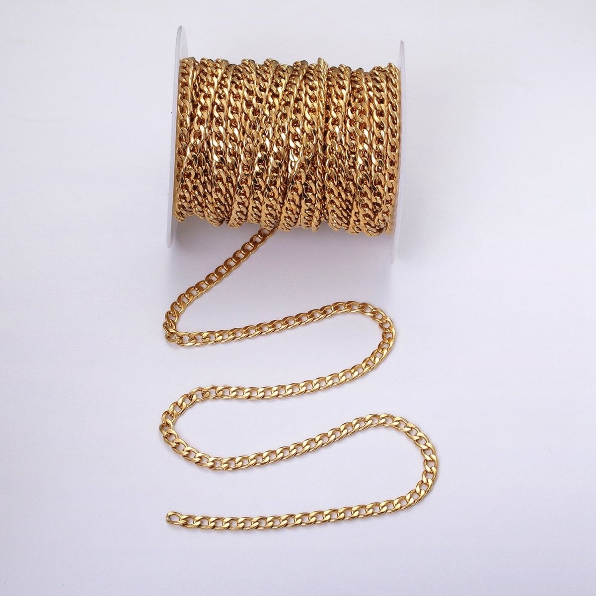 24K Gold Filled Curb Chain 5 mm Dainty Miami Cuban Curb Unfinished Chain by Yard | ROLL-1293 ROLL-1294 Clearance Pricing - DLUXCA