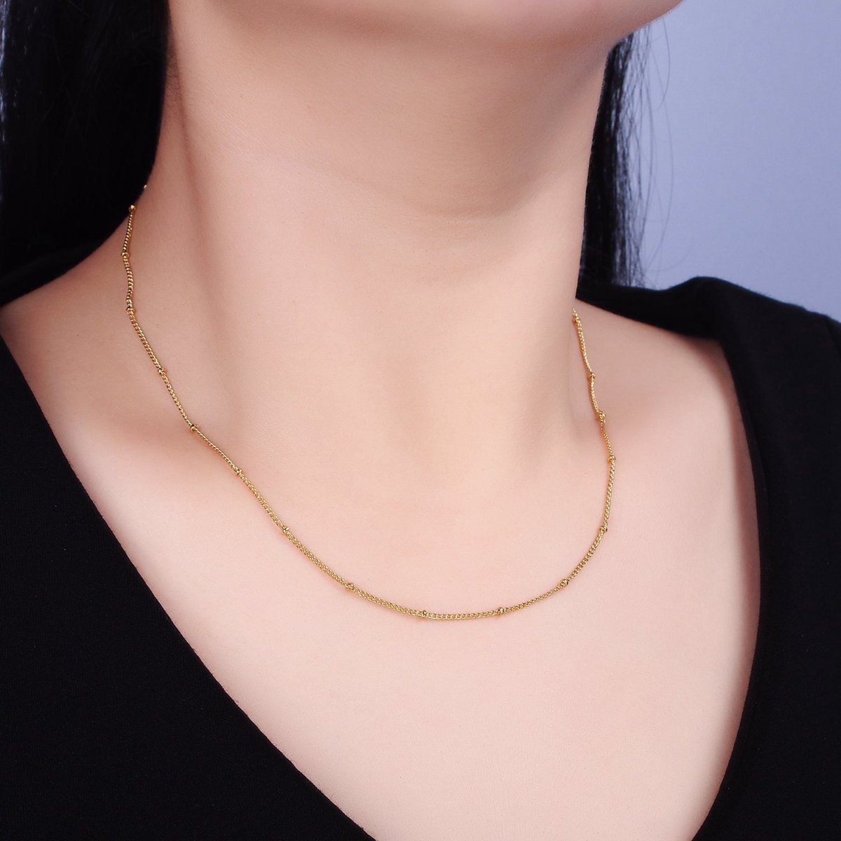 24K Gold Filled Curb Chain With Gold Beads For Wholesale Necklace Dainty Satellite Chain Jewelry Making Supplies | WA-1845 WA-1846 Clearance Pricing - DLUXCA