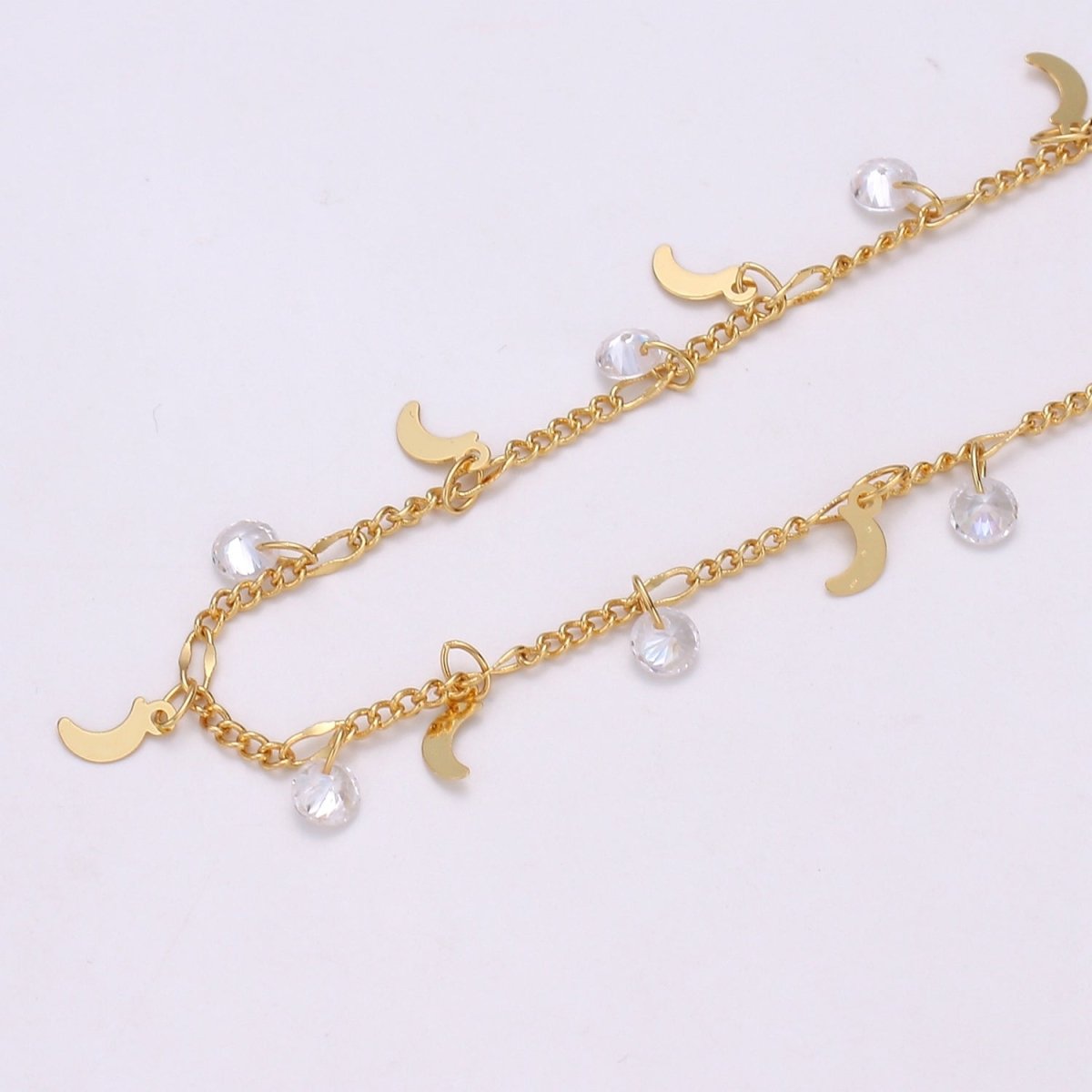 24K Gold Filled Curb Crescent Solitaire CZ CZ Cubic Chain by Yard, Rosary Chain Findings, DIY Chains Crafts Accessories Making Supply | ROLL-394 Clearance Pricing - DLUXCA