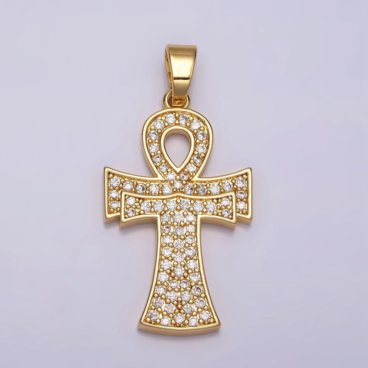 24K Gold Filled Curved Ankh Egyptian Cross Micro Paved CZ Pendant in Gold & Silver | AA465 AA466 - DLUXCA