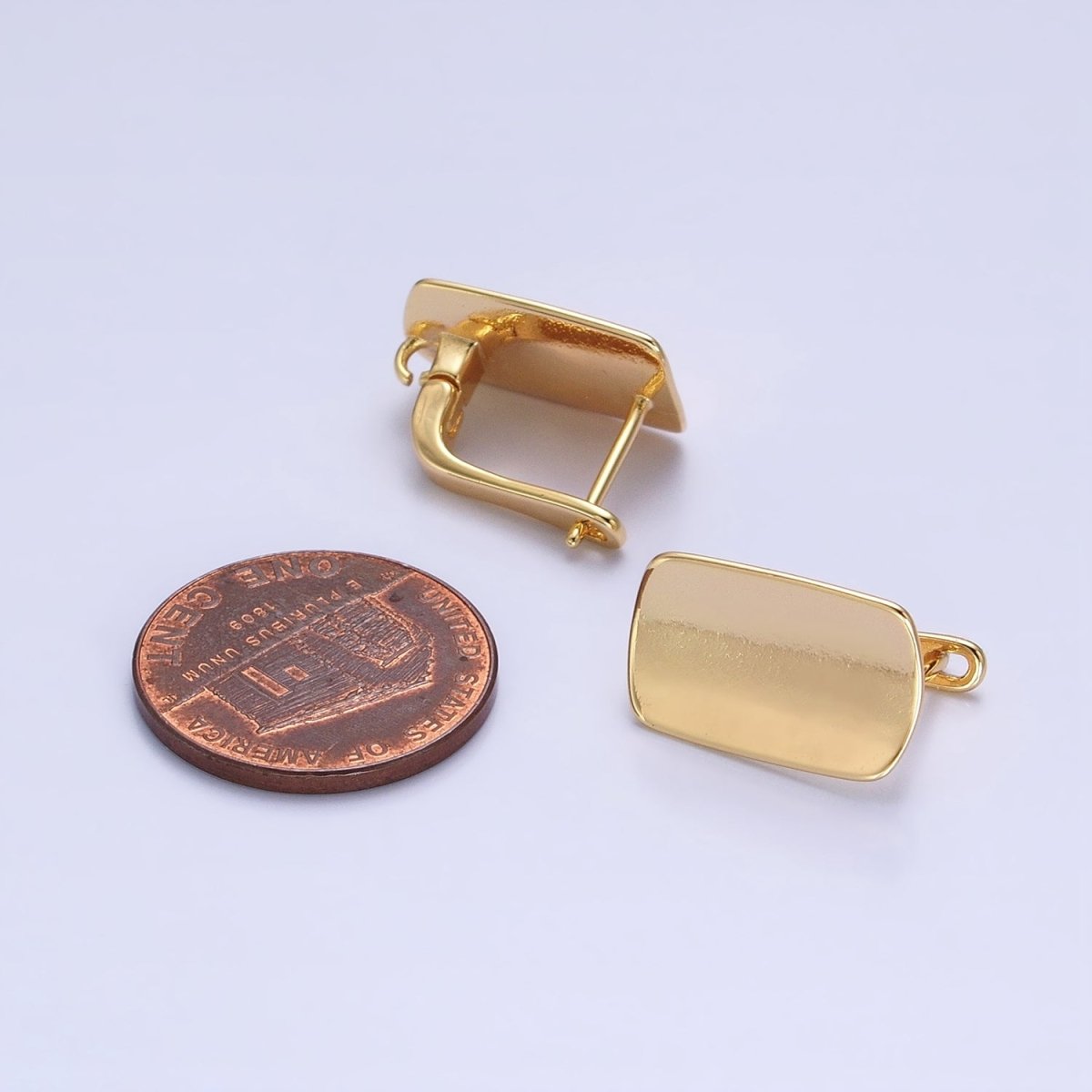 24K Gold Filled Curved Oblong Rectangular Open Loop English Lock Earrings Supply in Silver & Gold | Z-198 Z-333 - DLUXCA