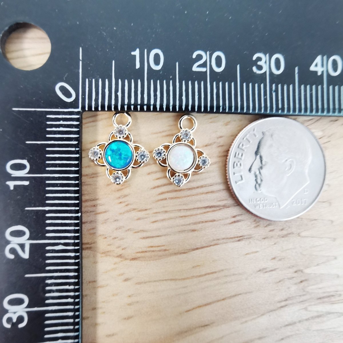 24K Gold Filled Cute Opal Flower Micro Pave CZ Charms, Dainty Blue Floral Cubic Zirconia Charm Bracelet Earring Necklace for Jewelry Making E-546 E-547 - DLUXCA