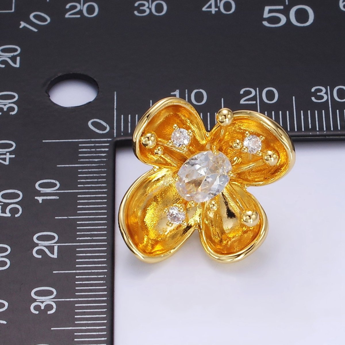 24K Gold Filled CZ Bud Foil Flower Stud Earrings | AB1401 - DLUXCA