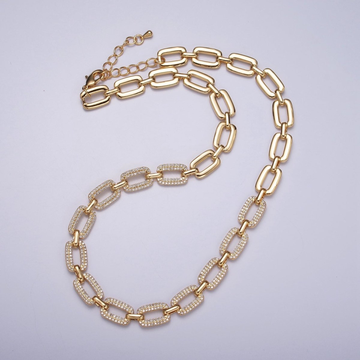 24k Gold Filled CZ Chain Micro Pave Oval Paperclip Chain Necklace Ready to Wear | WA-1006 WA-1007 Clearance Pricing - DLUXCA