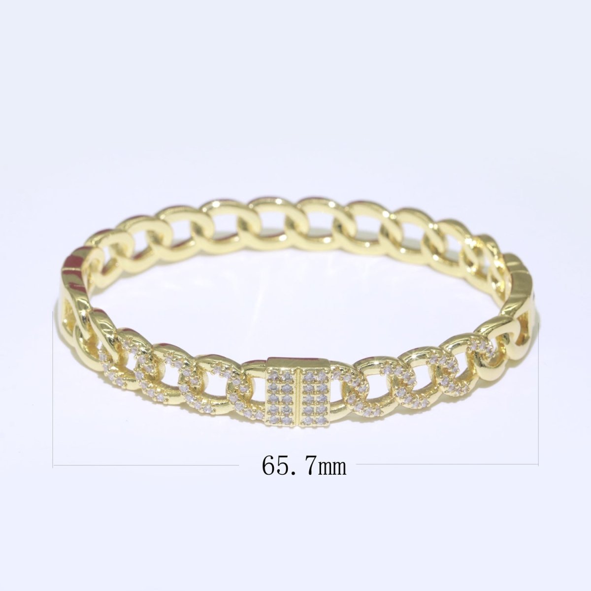 24K Gold Filled CZ Curb Cable Chain Link Bracelet Stackable Jewelry | WA-069 Clearance Pricing - DLUXCA