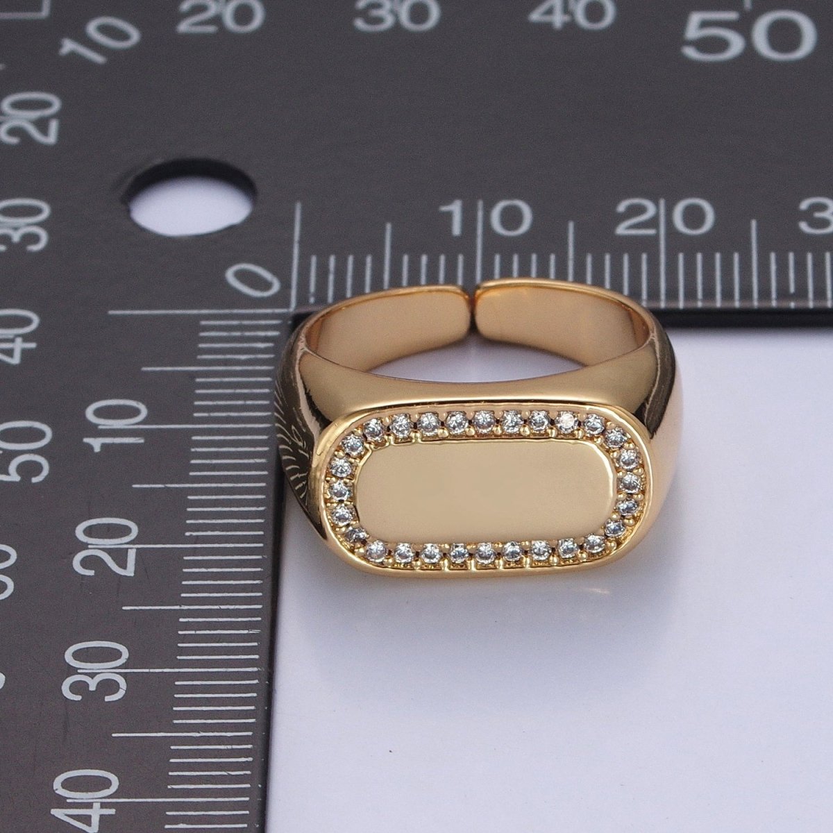 24K Gold Filled CZ Gold & Silver Ring, Minimalist Signet Ring Micro Pave Cubic Zirconia Ring O-2281 O-2282 - DLUXCA