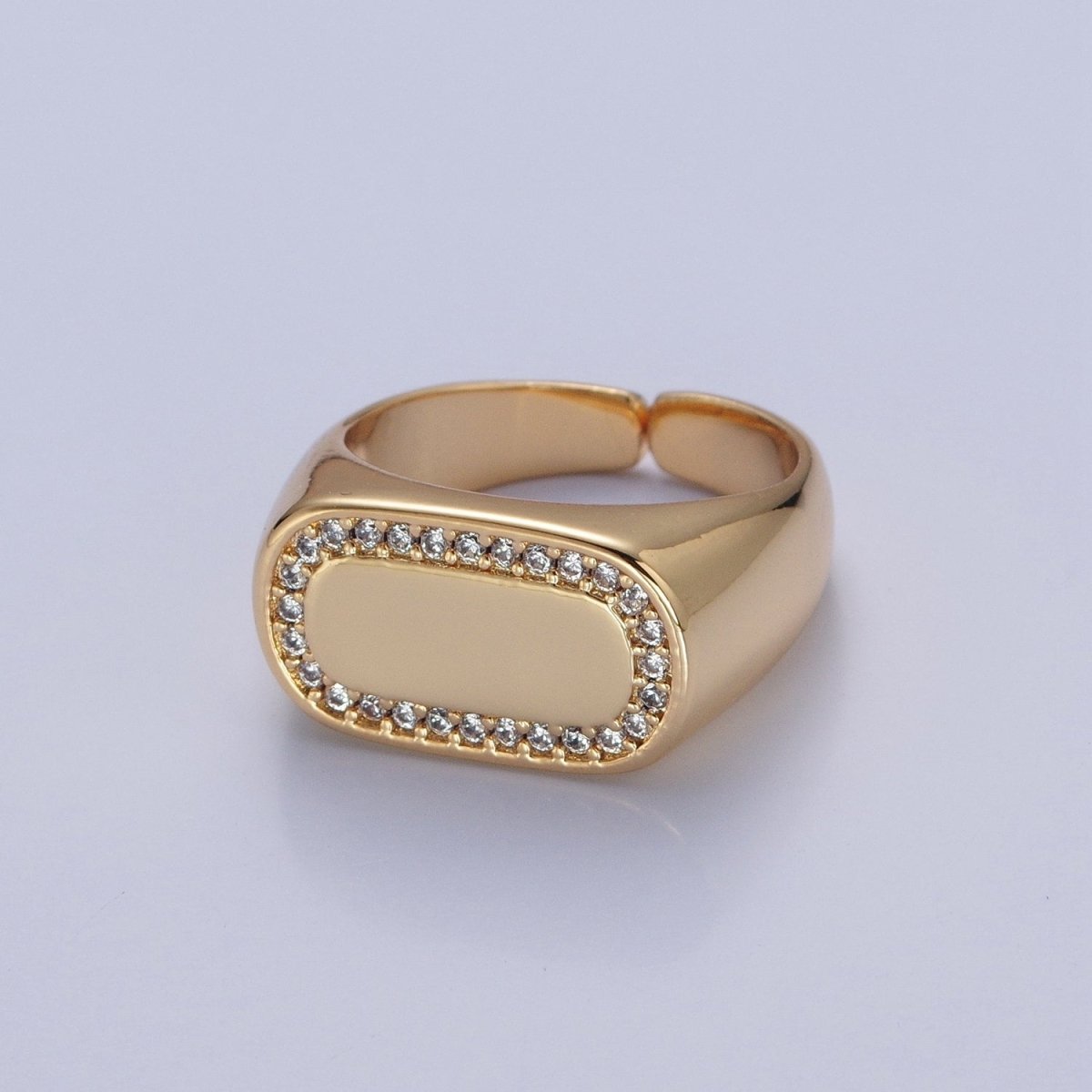 24K Gold Filled CZ Gold & Silver Ring, Minimalist Signet Ring Micro Pave Cubic Zirconia Ring O-2281 O-2282 - DLUXCA