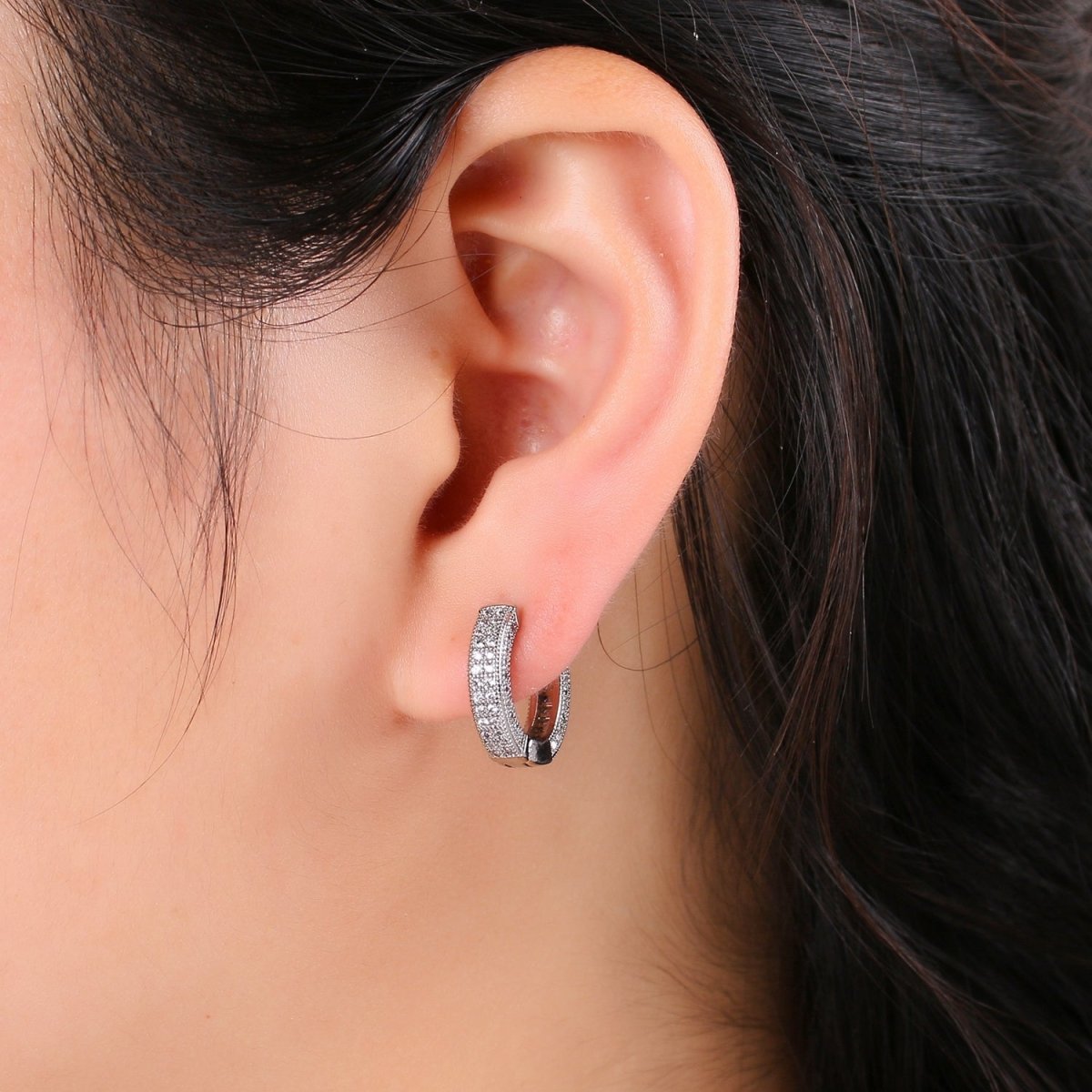 24K Gold Filled CZ Hoop Earring, Micro Pave Cartilage Huggie Hoop Earring, Lever back Earring, Hypoallergenic Q-345 Q-346 - DLUXCA