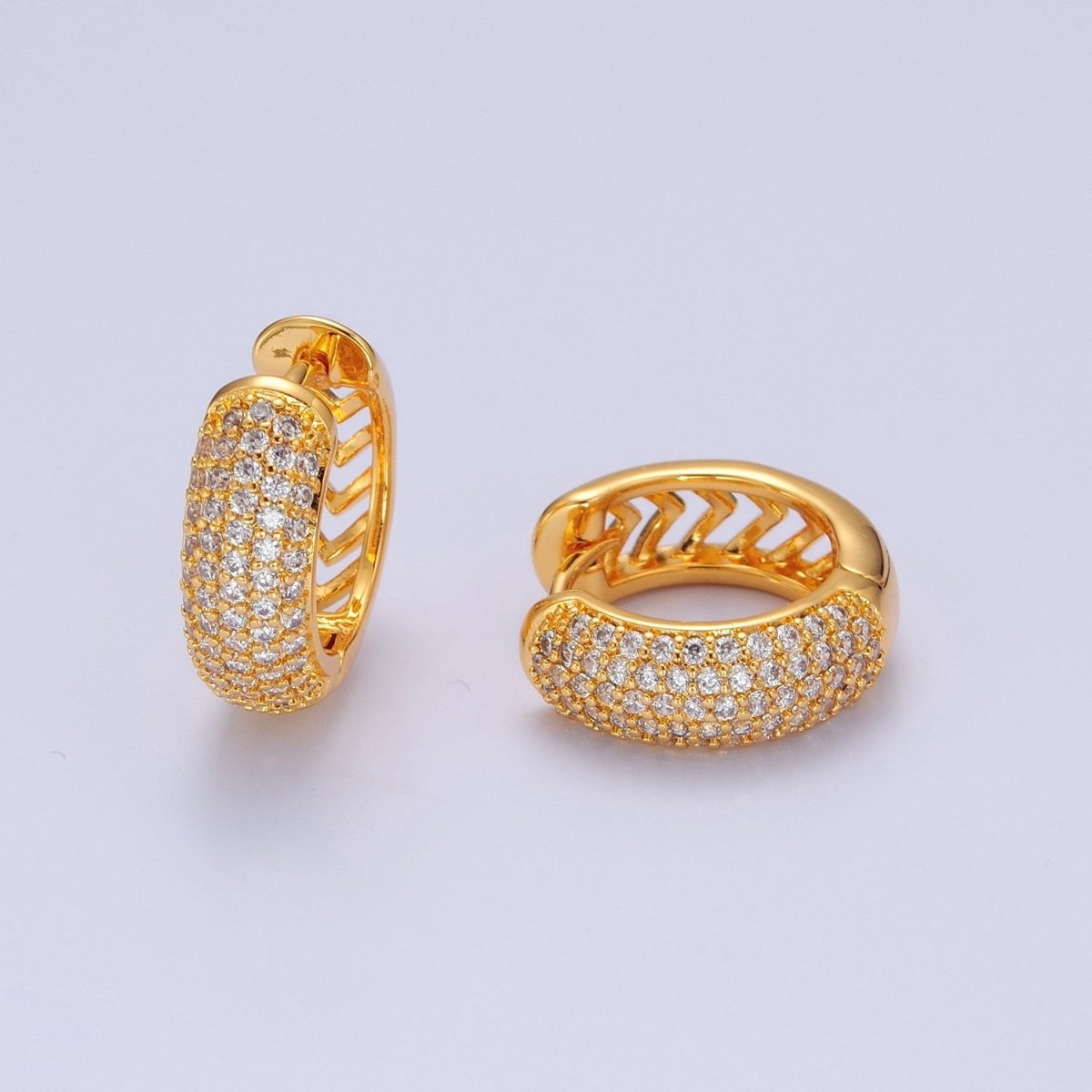 24K Gold Filled CZ Hoop Earrings-Medium Huggie Hoop Earrings-Dainty CZ Earrings T-457 - DLUXCA